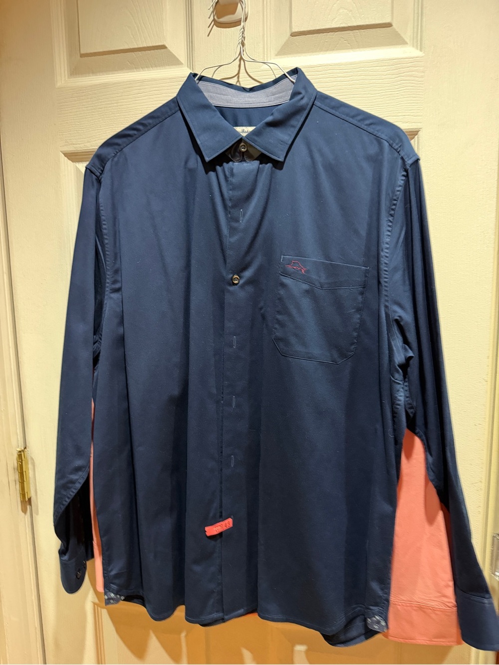 Tommy Bahama Men's Navy Blue Long-Sleeve Shirt with Coral Accent